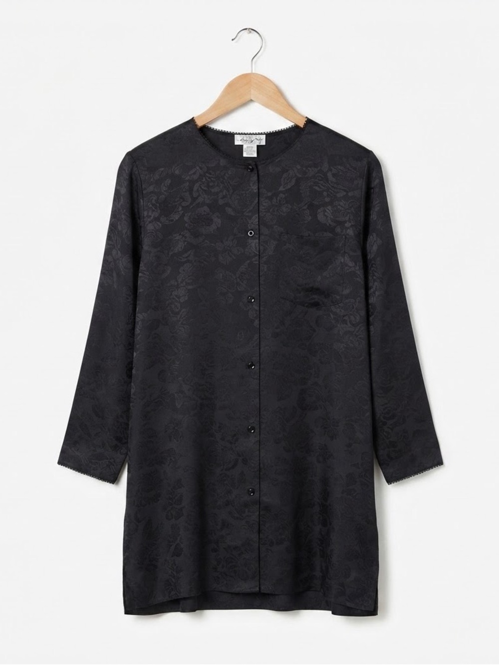 Vintage Chantilly Lingerie Night Shirt Lace Silky Black XXL